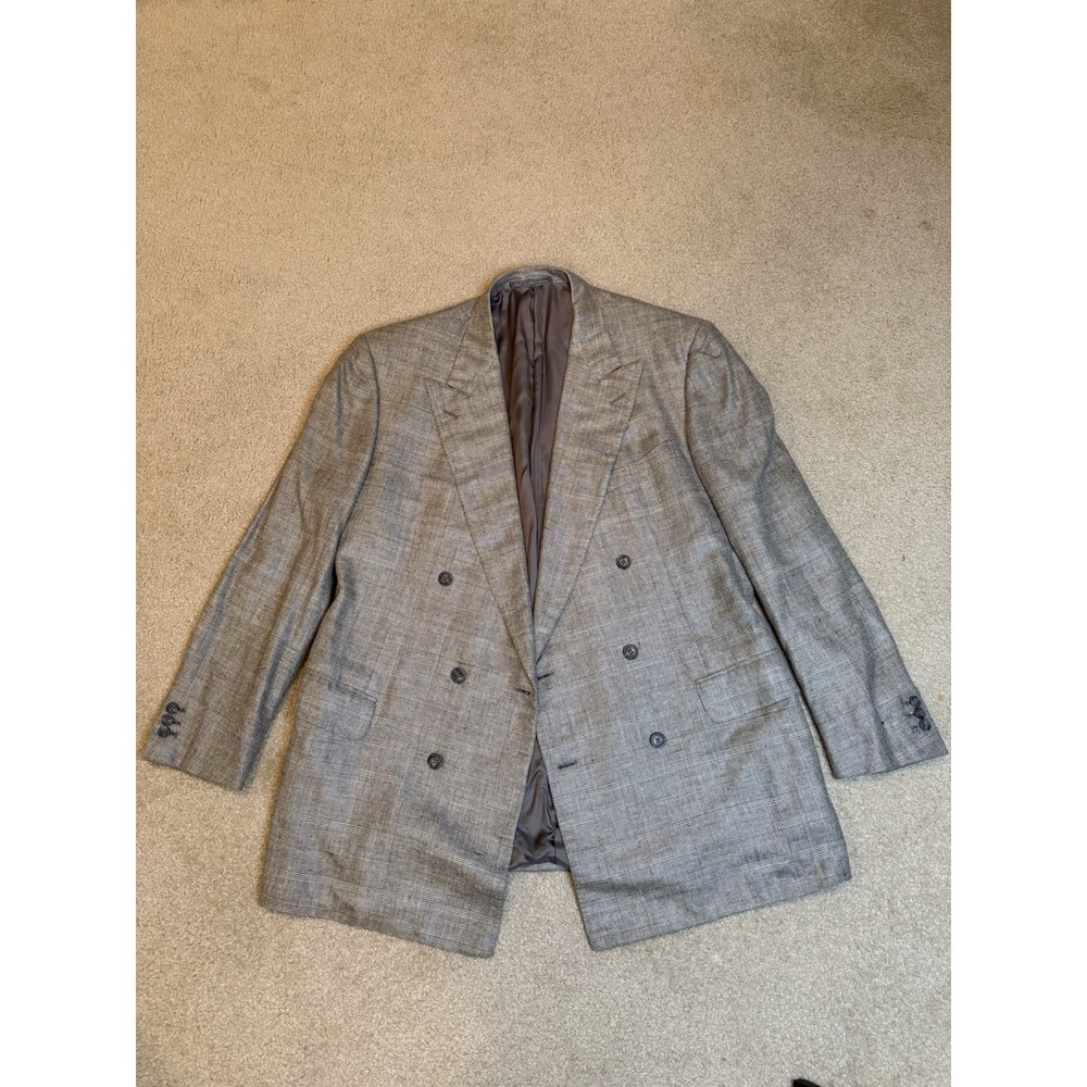 Ermenegildo Zegna Sartoria Louis Boston Gray Plaid‎ DB Sport Coat 46R Lined